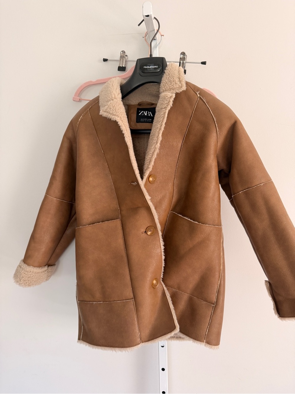 Zara Tan Shearling-Trim Coat kids size 9-10